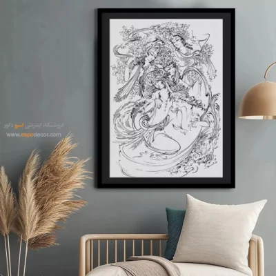 خرید تابلو سیاه و سفید - گل‌نوش – تابلو مینیاتور خطی - اسپو دکور