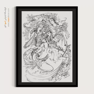 خرید تابلو سیاه و سفید - گل‌نوش – تابلو مینیاتور خطی - اسپو دکور