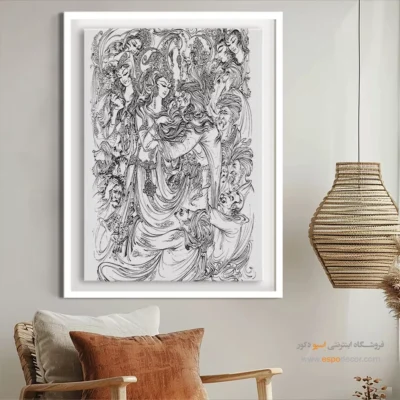 تابلو با طرح ایرانی برای دکور اداری - رخ‌پیکر – تابلو مینیاتور خطی - اسپو دکور