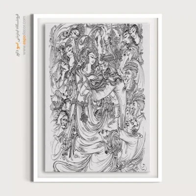 تابلو با طرح ایرانی برای دکور اداری - رخ‌پیکر – تابلو مینیاتور خطی - اسپو دکور