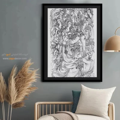 تابلو با طرح ایرانی برای دکور اداری - رخ‌پیکر – تابلو مینیاتور خطی - اسپو دکور