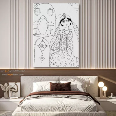 تابلو نقاشی سیاه و سفید قابل سفارش - مهرازان – تابلو مینیاتور خطی - اسپو دکور