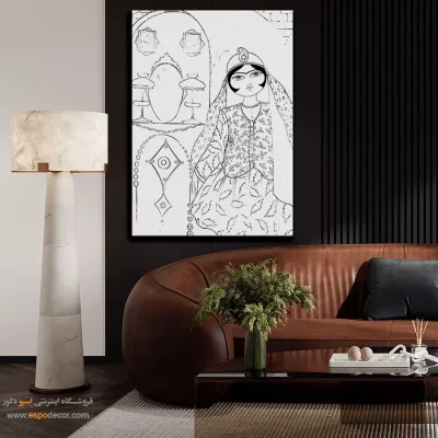 تابلو نقاشی سیاه و سفید قابل سفارش - مهرازان – تابلو مینیاتور خطی - اسپو دکور