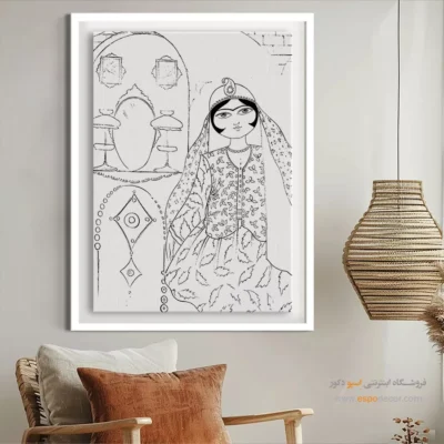 تابلو نقاشی سیاه و سفید قابل سفارش - مهرازان – تابلو مینیاتور خطی - اسپو دکور