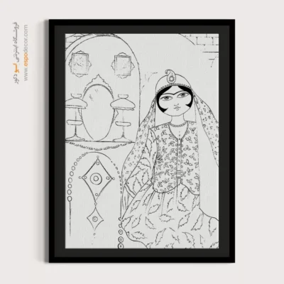 تابلو نقاشی سیاه و سفید قابل سفارش - مهرازان – تابلو مینیاتور خطی - اسپو دکور