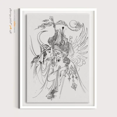تابلو نقاشی سیاه و سفید با طراحی ظریف - همایون – تابلو مینیاتور خطی - اسپو دکور