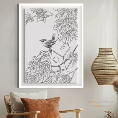 تابلو نقاشی سیاه و سفید برای دکوراسیون داخلی - سیمرنگ – تابلو مینیاتور خطی - اسپو دکور