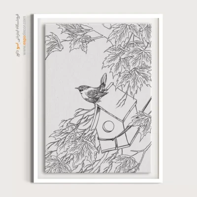 تابلو نقاشی سیاه و سفید برای دکوراسیون داخلی - سیمرنگ – تابلو مینیاتور خطی - اسپو دکور