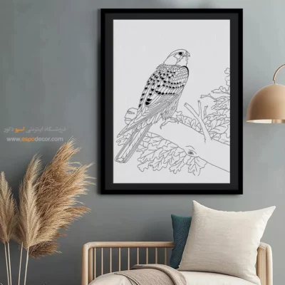 تابلو نقاشی سیاه و سفید با قاب مینیمال - ختن‌دل – تابلو مینیاتور خطی - اسپو دکور