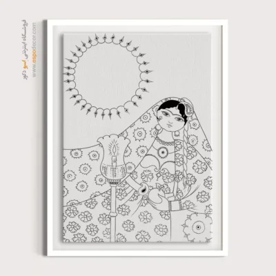 تابلو نقاشی سیاه و سفید طرح اصیل ایرانی - شاه‌نگار – تابلو مینیاتور خطی - اسپو دکور