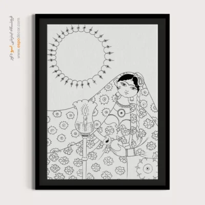 تابلو نقاشی سیاه و سفید طرح اصیل ایرانی - شاه‌نگار – تابلو مینیاتور خطی - اسپو دکور