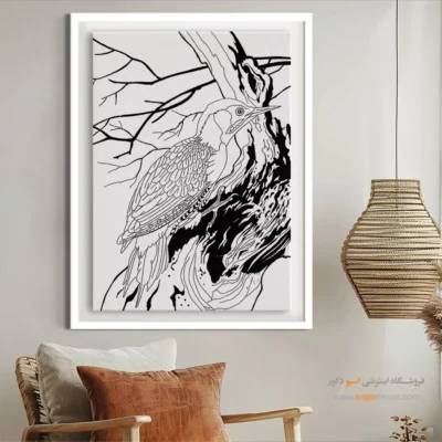 تابلو نقاشی سیاه و سفید برای هدیه خاص - آرامخط – تابلو مینیاتور خطی - اسپو دکور