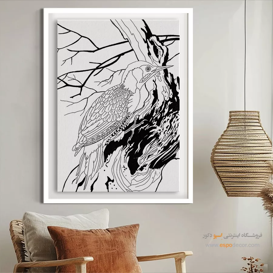 تابلو نقاشی سیاه و سفید برای هدیه خاص - آرامخط – تابلو مینیاتور خطی - اسپو دکور