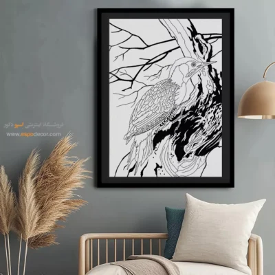 تابلو نقاشی سیاه و سفید برای هدیه خاص - آرامخط – تابلو مینیاتور خطی - اسپو دکور