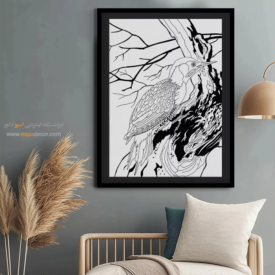 تابلو نقاشی سیاه و سفید برای هدیه خاص - آرامخط – تابلو مینیاتور خطی - اسپو دکور