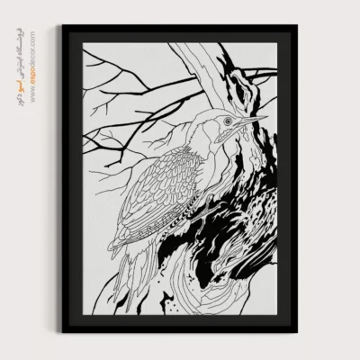 تابلو نقاشی سیاه و سفید برای هدیه خاص - آرامخط – تابلو مینیاتور خطی - اسپو دکور