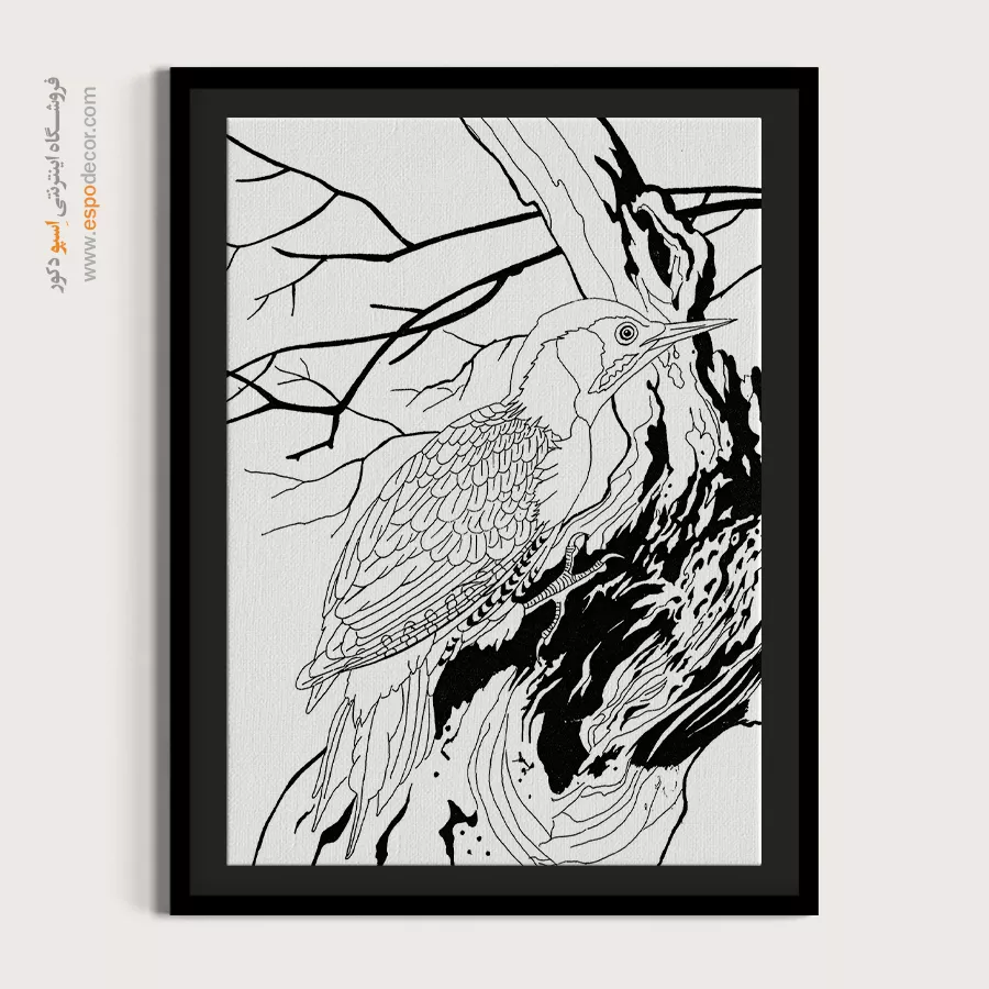 تابلو نقاشی سیاه و سفید برای هدیه خاص - آرامخط – تابلو مینیاتور خطی - اسپو دکور