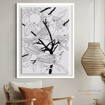 تابلو طراحی دستی با طراحی ساده - موجخط – تابلو مینیاتور خطی - اسپو دکور