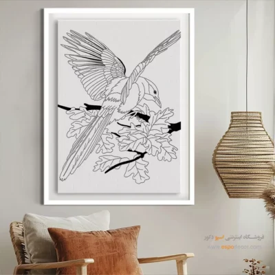 تابلو نقاشی سیاه و سفید با طرح خطی ساده - مانا‌نگار – تابلو مینیاتور خطی - اسپو دکور