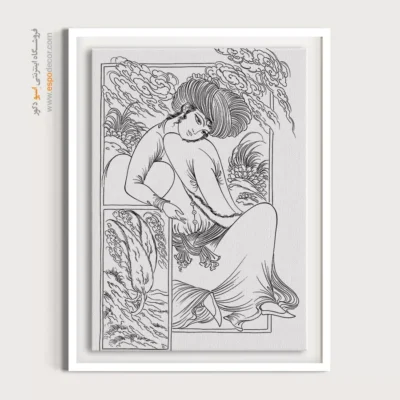 تابلو نقاشی سیاه و سفید آرامش‌بخش - نورنقش – تابلو مینیاتور خطی - اسپو دکور