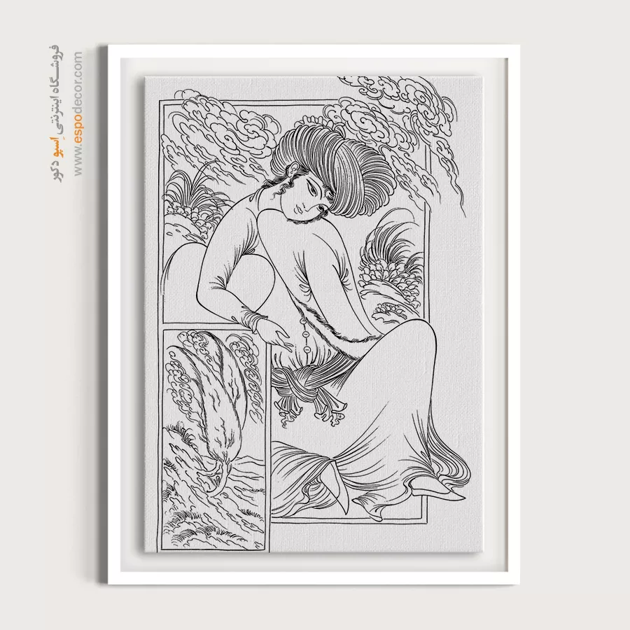 تابلو نقاشی سیاه و سفید آرامشبخش - نورنقش – تابلو مینیاتور خطی - اسپو دکور