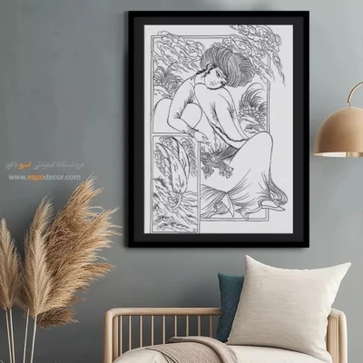 تابلو نقاشی سیاه و سفید آرامشبخش - نورنقش – تابلو مینیاتور خطی - اسپو دکور