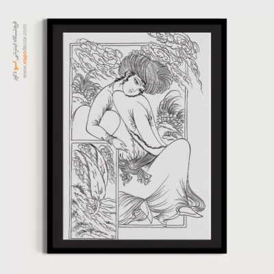 تابلو نقاشی سیاه و سفید آرامشبخش - نورنقش – تابلو مینیاتور خطی - اسپو دکور