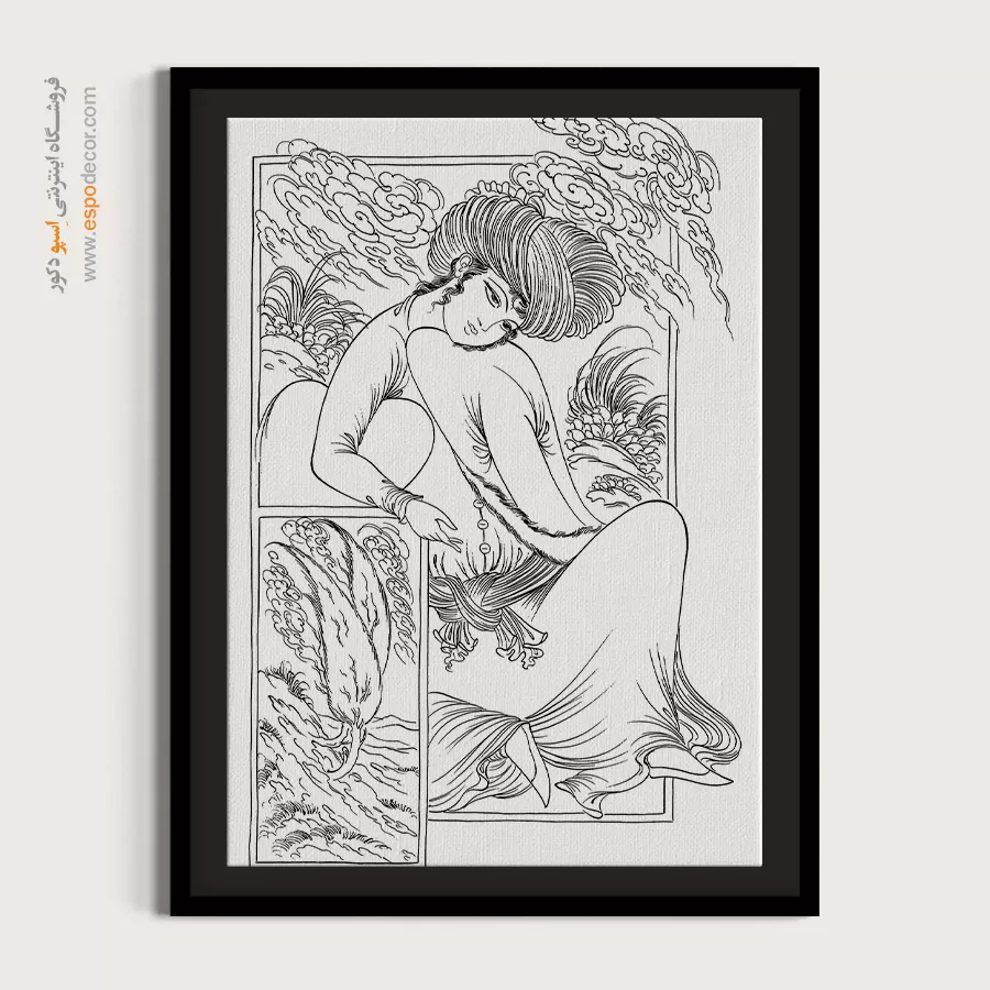 تابلو نقاشی سیاه و سفید آرامشبخش - نورنقش – تابلو مینیاتور خطی - اسپو دکور