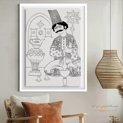 تابلو طراحی دستی برای اتاق خواب - مینا‌سرا – تابلو مینیاتور خطی - اسپو دکور