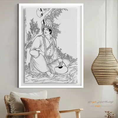 تابلو با طرح ایرانی با طرح خطی ساده - هورافشان – تابلو مینیاتور خطی - اسپو دکور