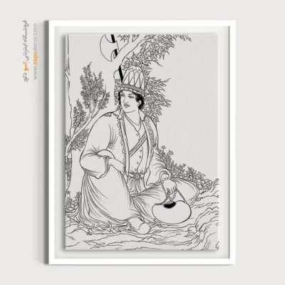 تابلو با طرح ایرانی با طرح خطی ساده - هورافشان – تابلو مینیاتور خطی - اسپو دکور