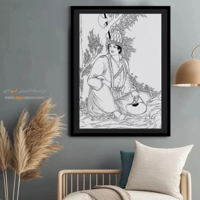 تابلو با طرح ایرانی با طرح خطی ساده - هورافشان – تابلو مینیاتور خطی - اسپو دکور