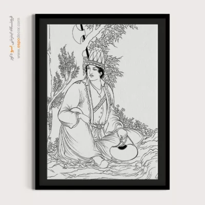 تابلو با طرح ایرانی با طرح خطی ساده - هورافشان – تابلو مینیاتور خطی - اسپو دکور