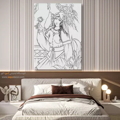 تابلو نقاشی سیاه و سفید برای اتاق خواب - شهابنشان – تابلو مینیاتور خطی - اسپو دکور