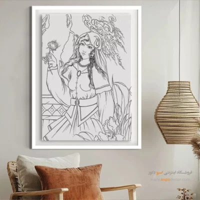 تابلو نقاشی سیاه و سفید برای اتاق خواب - شهاب‌نشان – تابلو مینیاتور خطی - اسپو دکور