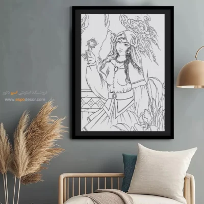 تابلو نقاشی سیاه و سفید برای اتاق خواب - شهاب‌نشان – تابلو مینیاتور خطی - اسپو دکور