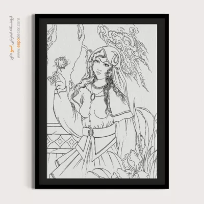 تابلو نقاشی سیاه و سفید برای اتاق خواب - شهاب‌نشان – تابلو مینیاتور خطی - اسپو دکور