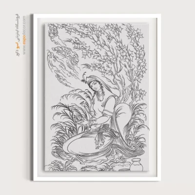 تابلو نقاشی سیاه و سفید برای دکور اداری - رنگینه – تابلو مینیاتور خطی - اسپو دکور