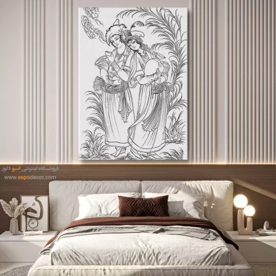 تابلو دکوراتیو خطی دیواری هنری - پریچهر – تابلو مینیاتور خطی - اسپو دکور