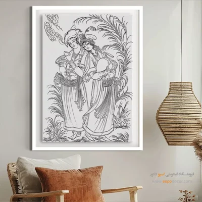 تابلو دکوراتیو خطی دیواری هنری - پریچهر – تابلو مینیاتور خطی - اسپو دکور