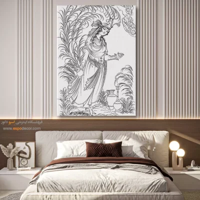 تابلو نقاشی سیاه و سفید سبک سنتی - سحر‌ساز – تابلو مینیاتور خطی - اسپو دکور