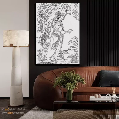 تابلو نقاشی سیاه و سفید سبک سنتی - سحر‌ساز – تابلو مینیاتور خطی - اسپو دکور