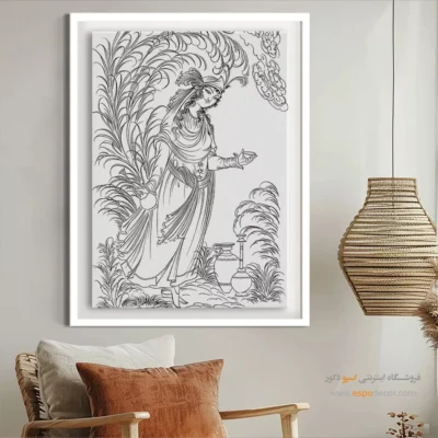 تابلو نقاشی سیاه و سفید سبک سنتی - سحر‌ساز – تابلو مینیاتور خطی - اسپو دکور