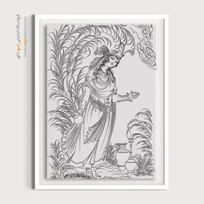 تابلو نقاشی سیاه و سفید سبک سنتی - سحر‌ساز – تابلو مینیاتور خطی - اسپو دکور