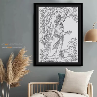 تابلو نقاشی سیاه و سفید سبک سنتی - سحر‌ساز – تابلو مینیاتور خطی - اسپو دکور