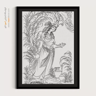 تابلو نقاشی سیاه و سفید سبک سنتی - سحر‌ساز – تابلو مینیاتور خطی - اسپو دکور