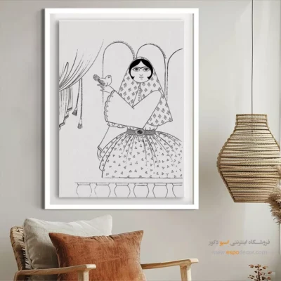 تابلو طراحی دستی برای هدیه خاص - فریا‌نگار – تابلو مینیاتور خطی - اسپو دکور