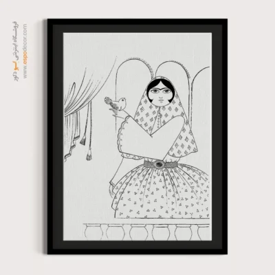 تابلو طراحی دستی برای هدیه خاص - فریا‌نگار – تابلو مینیاتور خطی - اسپو دکور