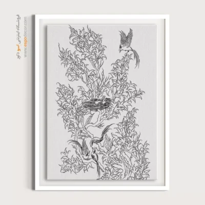 تابلو نقاشی سیاه و سفید دست‌ساز ایرانی - مه‌نوش – تابلو مینیاتور خطی - اسپو دکور