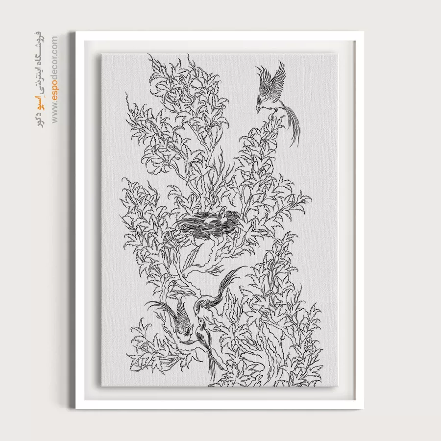 تابلو نقاشی سیاه و سفید دستساز ایرانی - مهنوش – تابلو مینیاتور خطی - اسپو دکور